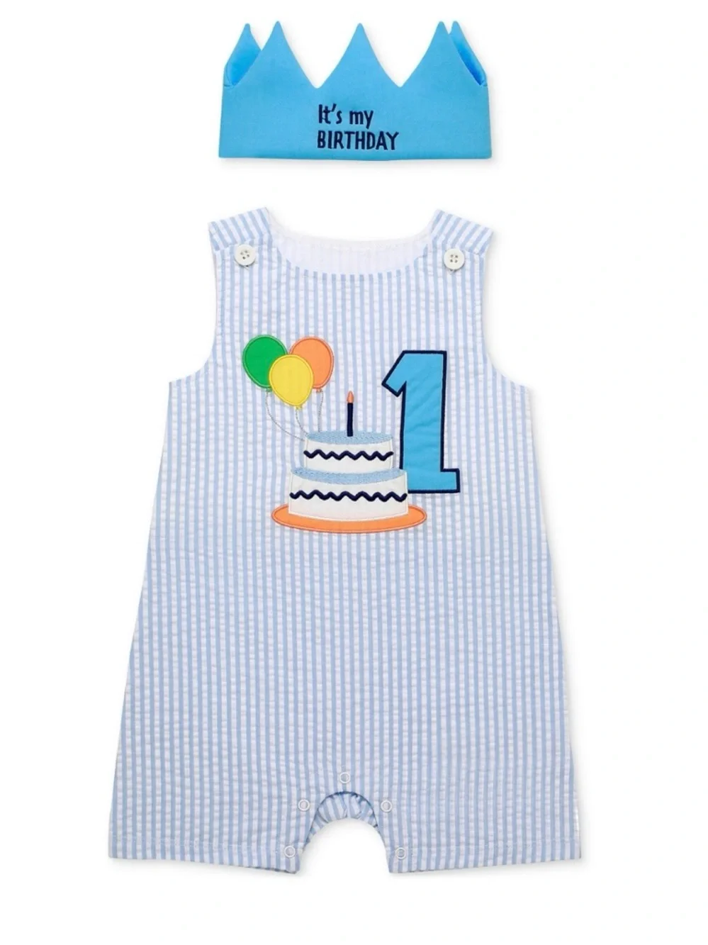 Baby Starters Baby Boys 2-Pc. Shortall & Crown 1st Birthday Set 18 Months - Picture 1 of 8